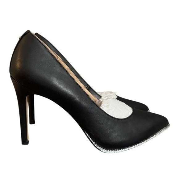 BCBGeneration Shoes - BCBGeneration Black Pointed Toe Pumps Silver Chain Trim Stiletto Heels Size 7.5